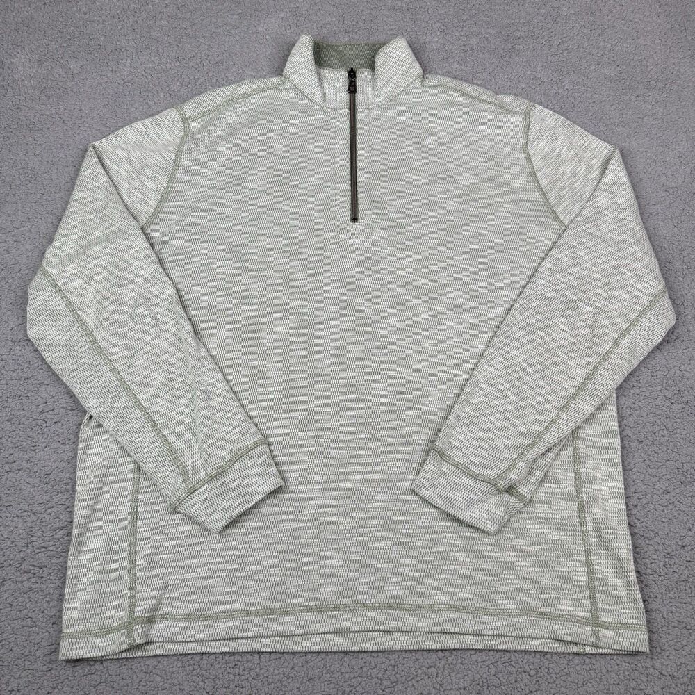 True Grit Pullover Mens Large Green Reversible Quarter Zip Mock Neck Sweater